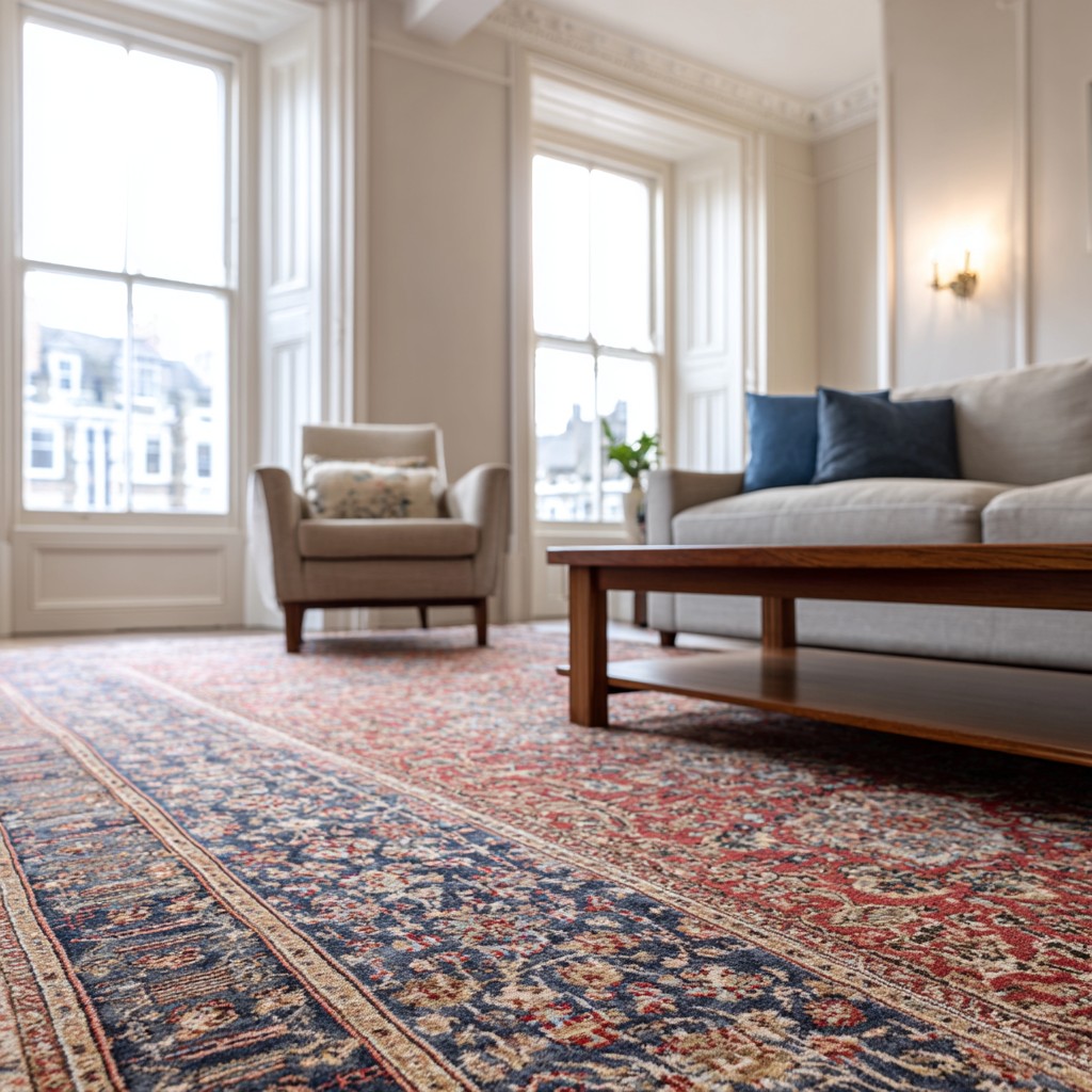 a freshly cleaned Axminster carpet in a stylish London apartment living room